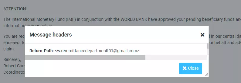 IMF and World Bank Phishing Email - Sender Information