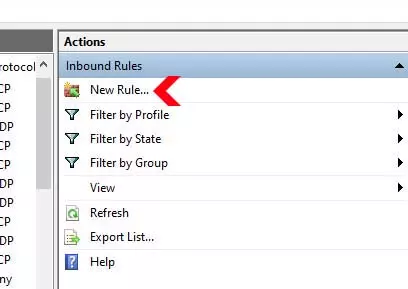 Windows Firewall New Inbound Rule