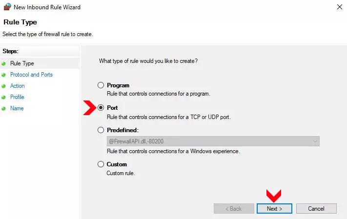 Windows Firewall Select Port