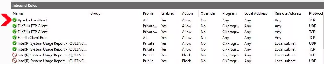 Windows Firewall Inbound Rules